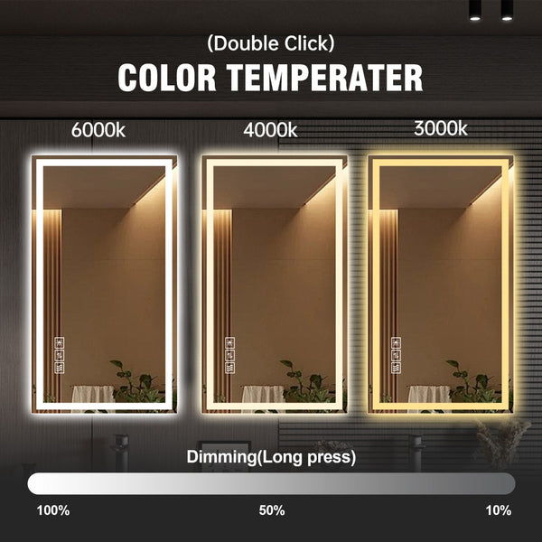 English Elm 48×24 Frameless Led Backlit Bathroom Mirror Anti-fog Dimmable Touch Control Wall Mount W2071P398952