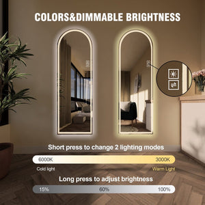 English Elm 65" Arch Led Vanity Mirror Dimmable Anti-fog Shatterproof Wall Mount Tri-color Lighting W2071P444846