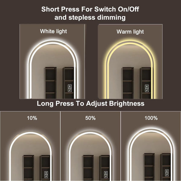 English Elm 65" Arch Led Vanity Mirror Dimmable Anti-fog Shatterproof Wall Mount Tri-color Lighting W2071P444846