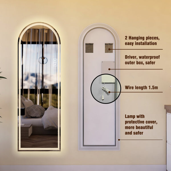 English Elm 65" Arch Led Vanity Mirror Dimmable Anti-fog Shatterproof Wall Mount Tri-color Lighting W2071P444846