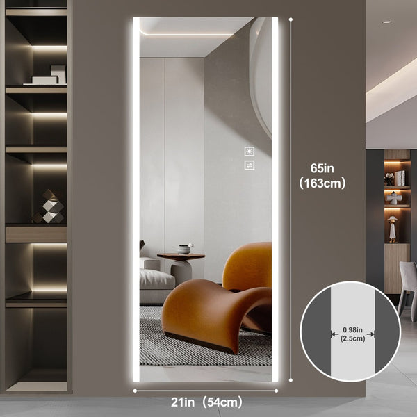 English Elm Modern Led Full Length Wall Mirror with Dimmable Glow Frosted Edges Bedroom Decor W2071P536537