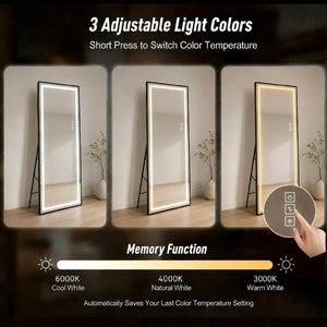 English Elm 65 Inch LED Full Length Mirror Dimmable Aluminum Frame Freestanding or Wall Mounted W2071P545741