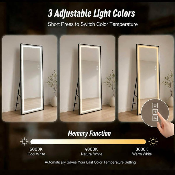 English Elm 65 Inch LED Full Length Mirror Dimmable Aluminum Frame Freestanding or Wall Mounted W2071P545741