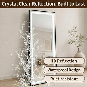 English Elm 65 Inch LED Full Length Mirror Dimmable Aluminum Frame Freestanding or Wall Mounted W2071P545741