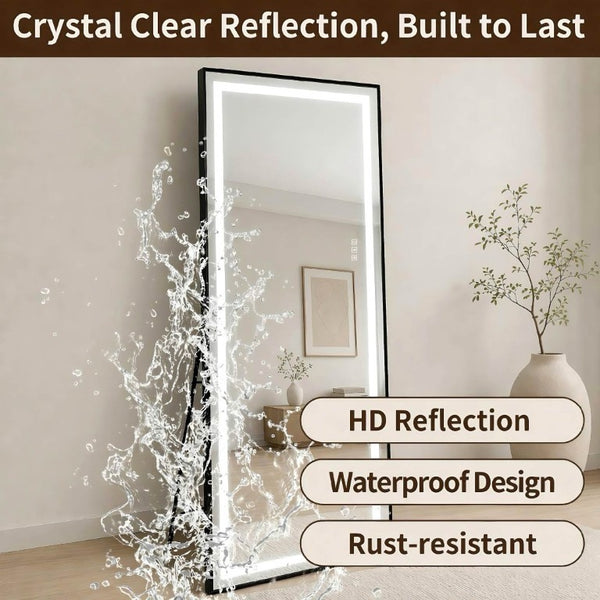 English Elm 65 Inch LED Full Length Mirror Dimmable Aluminum Frame Freestanding or Wall Mounted W2071P545741