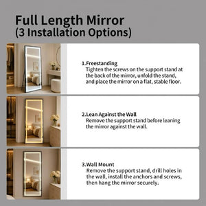English Elm 65 Inch LED Full Length Mirror Dimmable Aluminum Frame Freestanding or Wall Mounted W2071P545741