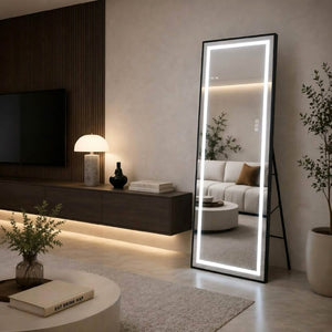 English Elm 65 Inch LED Full Length Mirror Dimmable Aluminum Frame Freestanding or Wall Mounted W2071P545741