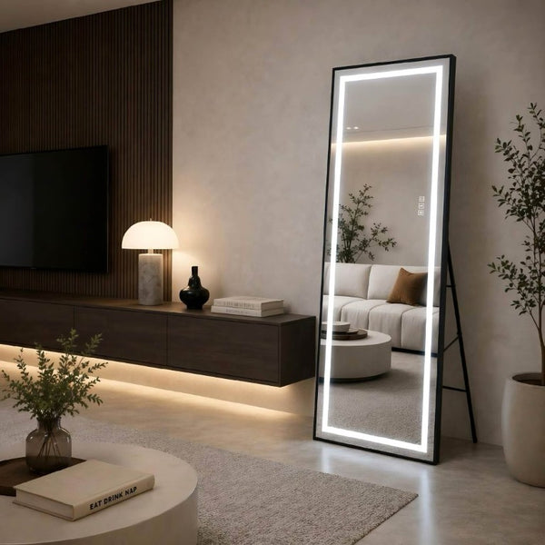 English Elm 65 Inch LED Full Length Mirror Dimmable Aluminum Frame Freestanding or Wall Mounted W2071P545741
