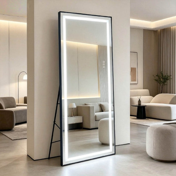 English Elm 65 Inch LED Full Length Mirror Dimmable Aluminum Frame Freestanding or Wall Mounted W2071P545741