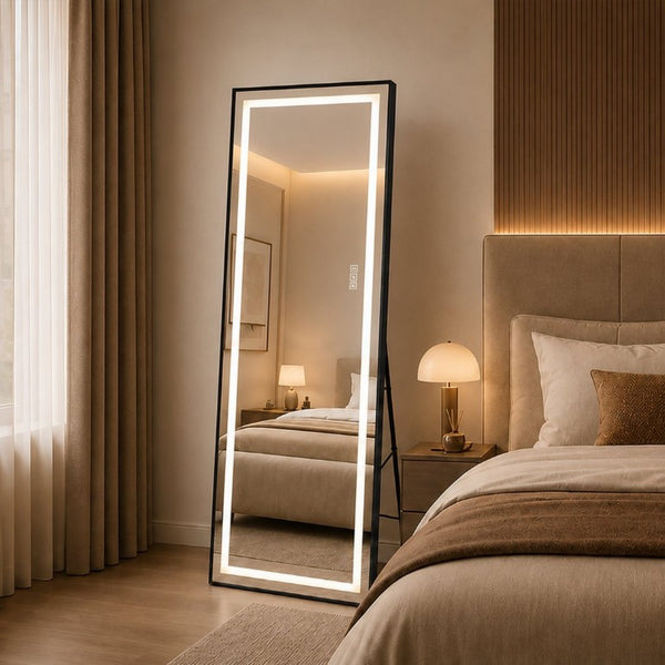 English Elm 65 Inch LED Full Length Mirror Dimmable Aluminum Frame Freestanding or Wall Mounted W2071P545741