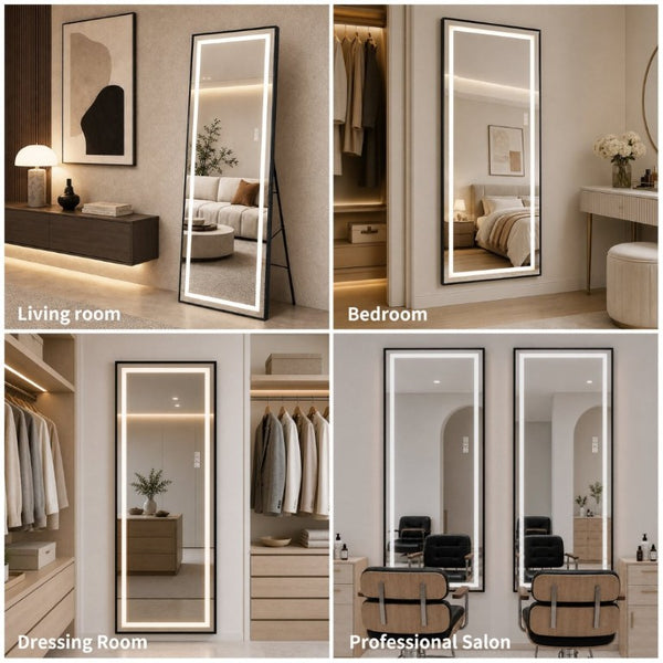 English Elm 65 Inch LED Full Length Mirror Dimmable Aluminum Frame Freestanding or Wall Mounted W2071P545741