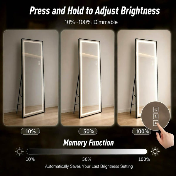 English Elm 65 Inch LED Full Length Mirror Dimmable Aluminum Frame Freestanding or Wall Mounted W2071P545741