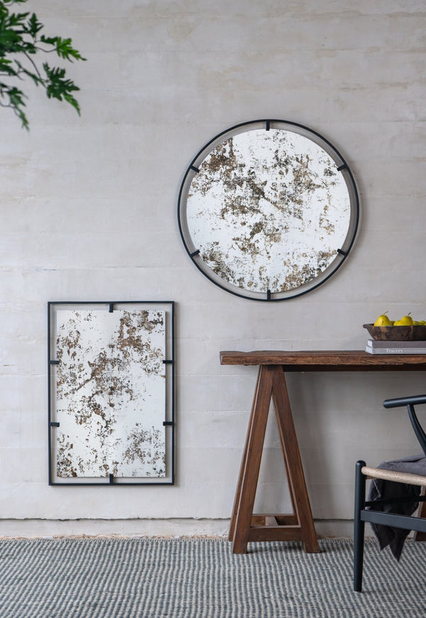 English Elm D31.5x0.5 Theodor Round Iron Frame Wall Mirror Antiqued Glass Industrial Entryway Accent W2078124323