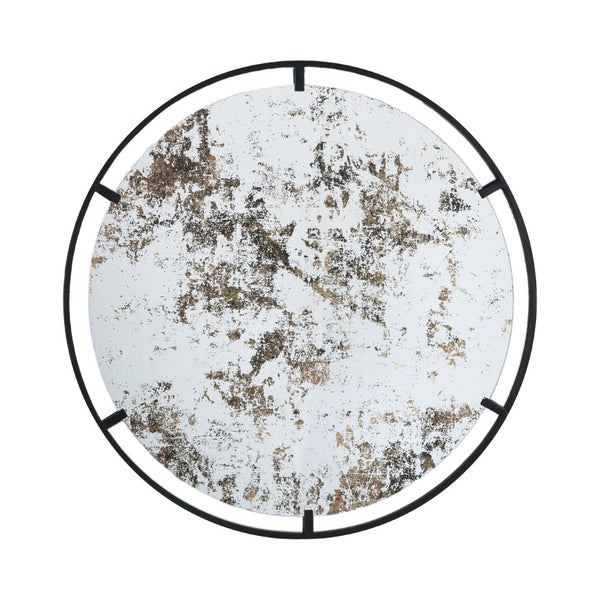 English Elm D31.5x0.5 Theodor Round Iron Frame Wall Mirror Antiqued Glass Industrial Entryway Accent W2078124323