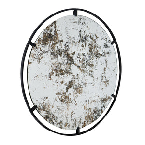 English Elm D31.5x0.5 Theodor Round Iron Frame Wall Mirror Antiqued Glass Industrial Entryway Accent W2078124323
