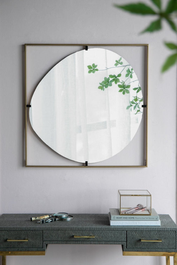 English Elm 32X1x32 Poppy Sculptural Gold Iron Frame Wall Mirror Organic Shape for Entryway Bath W2078124324