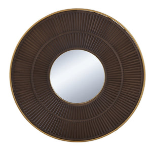 English Elm 31.5X1x31.5 Round Carved MDF Wall Mirror Gold Iron Frame Sculptural Entryway Decor W2078124348