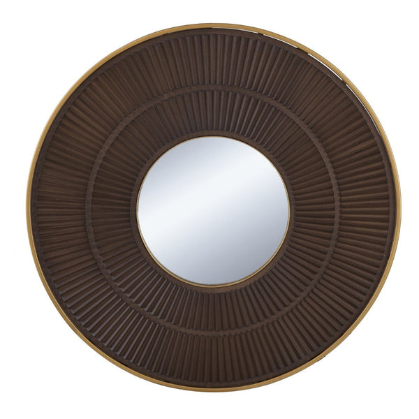 English Elm 31.5X1x31.5 Round Carved MDF Wall Mirror Gold Iron Frame Sculptural Entryway Decor W2078124348