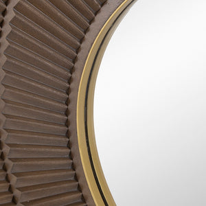 English Elm 31.5X1x31.5 Round Carved MDF Wall Mirror Gold Iron Frame Sculptural Entryway Decor W2078124348