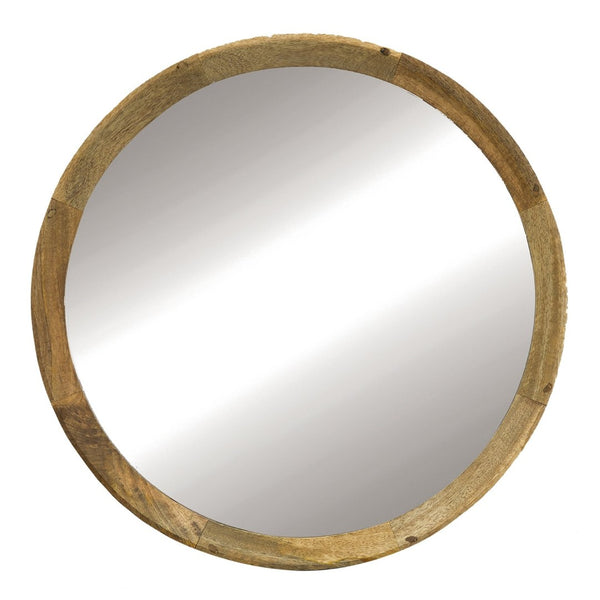 English Elm D20x1.5"transitional Mango Wood Round Mirror Natural Finish Porthole Frame Entryway Bath W2078130544