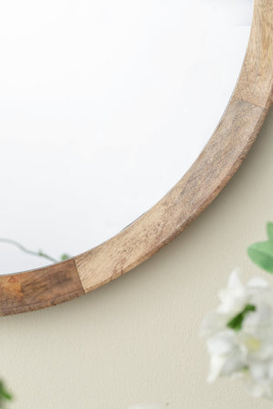 English Elm D20x1.5"transitional Mango Wood Round Mirror Natural Finish Porthole Frame Entryway Bath W2078130544