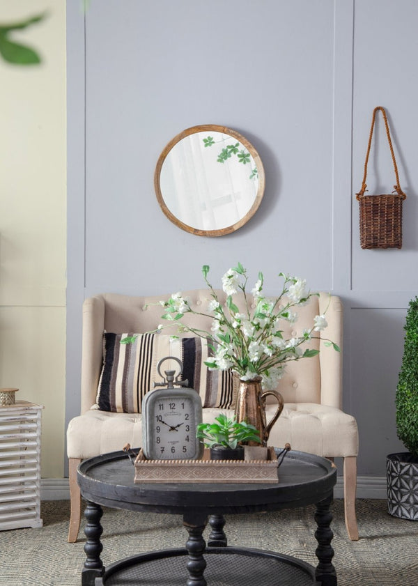 English Elm D20x1.5"transitional Mango Wood Round Mirror Natural Finish Porthole Frame Entryway Bath W2078130544