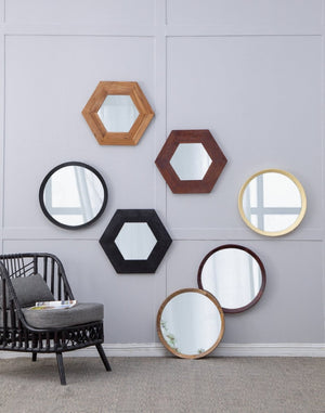 English Elm D20x1.5"transitional Mango Wood Round Mirror Natural Finish Porthole Frame Entryway Bath W2078130544