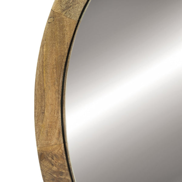 English Elm D20x1.5"transitional Mango Wood Round Mirror Natural Finish Porthole Frame Entryway Bath W2078130544