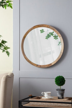 English Elm D20x1.5"transitional Mango Wood Round Mirror Natural Finish Porthole Frame Entryway Bath W2078130544