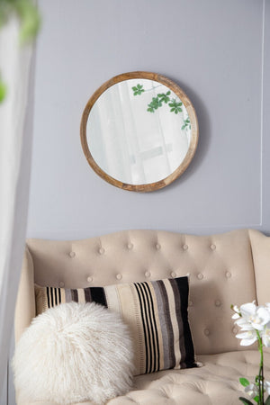 English Elm D20x1.5"transitional Mango Wood Round Mirror Natural Finish Porthole Frame Entryway Bath W2078130544