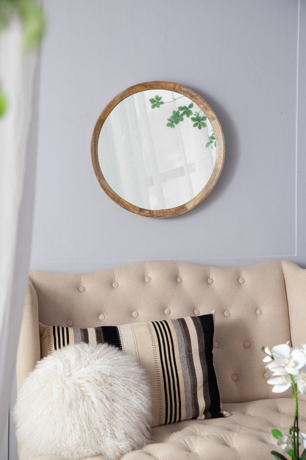English Elm D20x1.5"transitional Mango Wood Round Mirror Natural Finish Porthole Frame Entryway Bath W2078130544