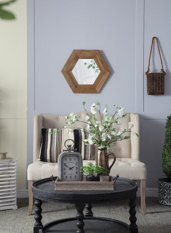English Elm 18.5" Hexagonal Teak Wood Frame Wall Mirror Organic Geometric Accent for Any Room Natural W2078133974