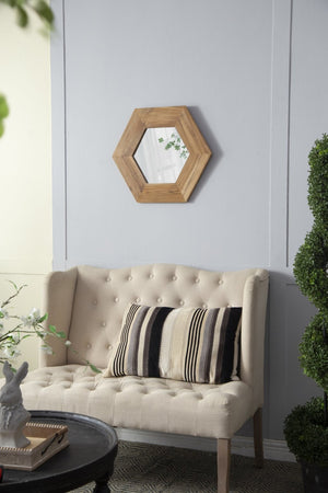 English Elm 18.5" Hexagonal Teak Wood Frame Wall Mirror Organic Geometric Accent for Any Room Natural W2078133974