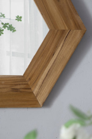 English Elm 18.5" Hexagonal Teak Wood Frame Wall Mirror Organic Geometric Accent for Any Room Natural W2078133974