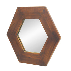 English Elm 18.5" Hexagonal Teak Wood Frame Wall Mirror Organic Geometric Accent for Any Room Brown W2078133975