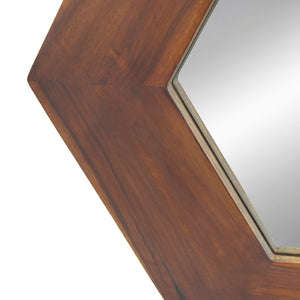 English Elm 18.5" Hexagonal Teak Wood Frame Wall Mirror Organic Geometric Accent for Any Room Brown W2078133975