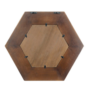 English Elm 18.5" Hexagonal Teak Wood Frame Wall Mirror Organic Geometric Accent for Any Room Brown W2078133975