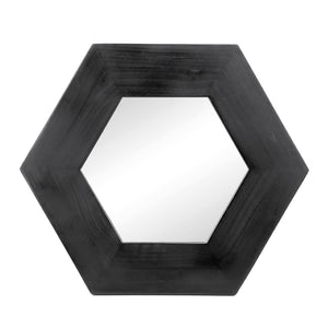 English Elm 18.5" Hexagonal Teak Wood Frame Wall Mirror Organic Geometric Accent for Any Room Black W2078133976