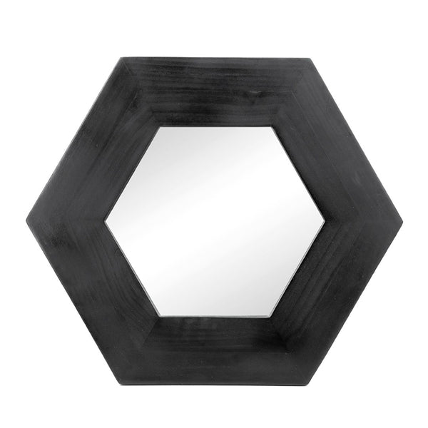 English Elm 18.5" Hexagonal Teak Wood Frame Wall Mirror Organic Geometric Accent for Any Room Black W2078133976