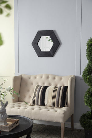 English Elm 18.5" Hexagonal Teak Wood Frame Wall Mirror Organic Geometric Accent for Any Room Black W2078133976