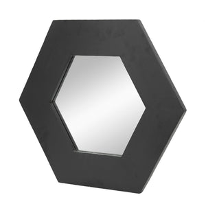 English Elm 18.5" Hexagonal Teak Wood Frame Wall Mirror Organic Geometric Accent for Any Room Black W2078133976