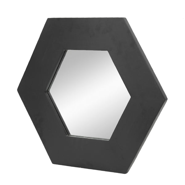 English Elm 18.5" Hexagonal Teak Wood Frame Wall Mirror Organic Geometric Accent for Any Room Black W2078133976