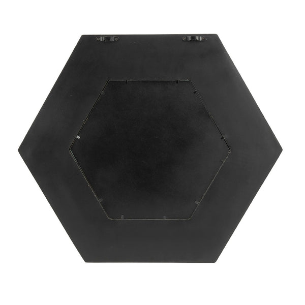 English Elm 18.5" Hexagonal Teak Wood Frame Wall Mirror Organic Geometric Accent for Any Room Black W2078133976