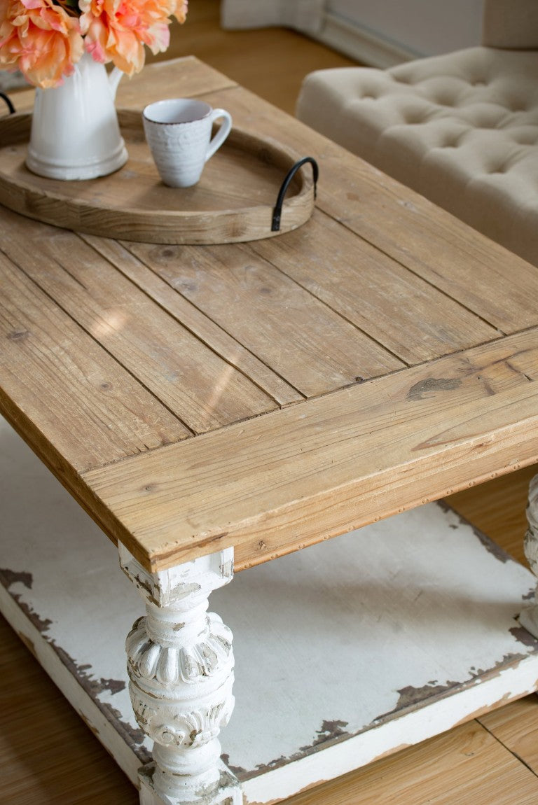 Wood Retangular Table 47 Inch Rectangular Fir Wood Coffee Table with Whitewash Finish and Tu