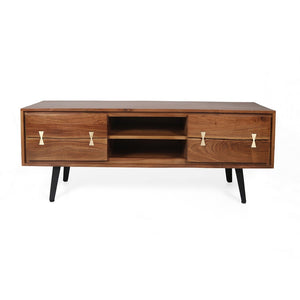 English Elm 58x14x17.5" Asther Solid Acacia Wood Low Profile Tv Stand with Open and Closed Storage W2078P174926