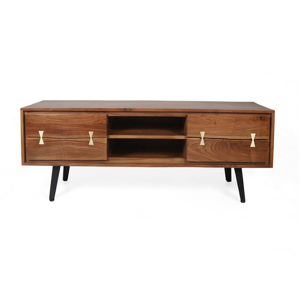 English Elm 58x14x17.5" Asther Solid Acacia Wood Low Profile Tv Stand with Open and Closed Storage W2078P174926