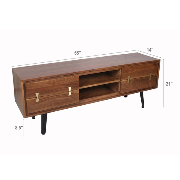 English Elm 58x14x17.5" Asther Solid Acacia Wood Low Profile Tv Stand with Open and Closed Storage W2078P174926