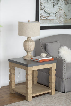 English Elm 23.8x23.8x24" Square Side Table Concrete Top Turned Wood Legs Living Room Accent W2078P179273