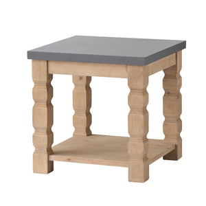 English Elm 23.8x23.8x24" Square Side Table Concrete Top Turned Wood Legs Living Room Accent W2078P179273