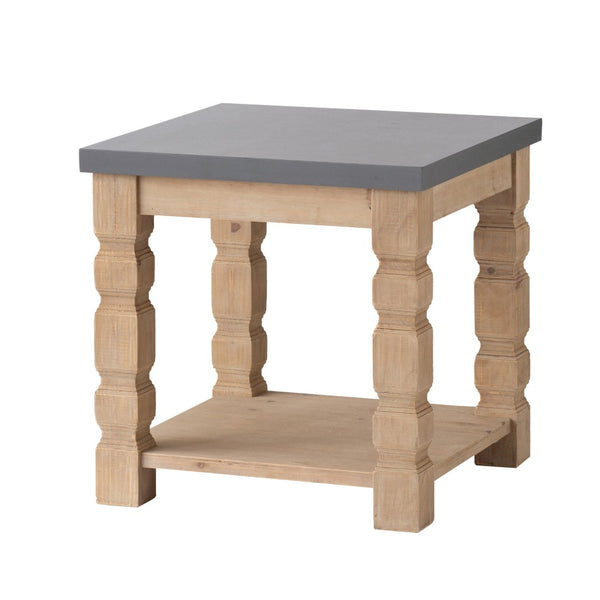 English Elm 23.8x23.8x24" Square Side Table Concrete Top Turned Wood Legs Living Room Accent W2078P179273